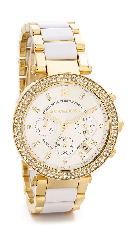 gold michael kors watch with white face|Michael Kors gold watch women.